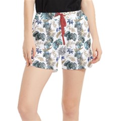 Blue Metallic Leaves Pattern Runner Shorts