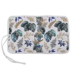 Blue Metallic Leaves Pattern Pen Storage Case (s) by designsbymallika