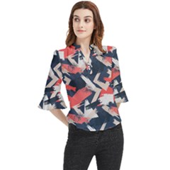 Paint Brush Feels Loose Horn Sleeve Chiffon Blouse