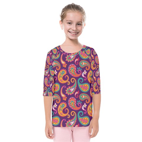 Paisley Purple Kids  Quarter Sleeve Raglan Tee by designsbymallika