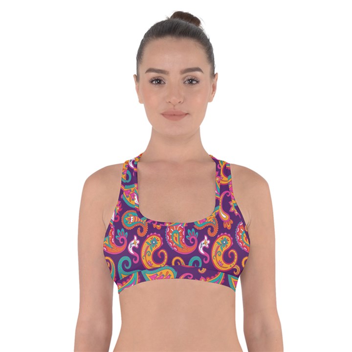 Paisley Purple Cross Back Sports Bra