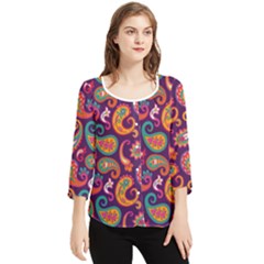 Paisley Purple Chiffon Quarter Sleeve Blouse