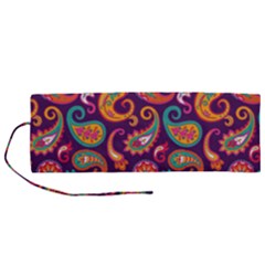 Paisley Purple Roll Up Canvas Pencil Holder (m) by designsbymallika