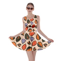 Orange Blue Leaves Pattern Skater Dress by designsbymallika