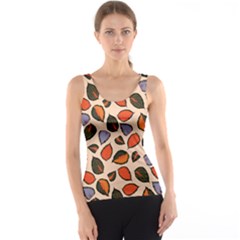 Orange Blue Leaves Pattern Tank Top by designsbymallika