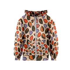 Orange Blue Leaves Pattern Kids  Zipper Hoodie by designsbymallika