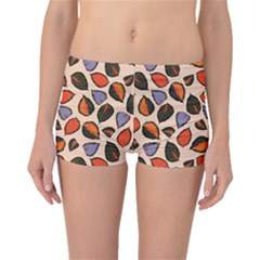 Orange Blue Leaves Pattern Boyleg Bikini Bottoms by designsbymallika