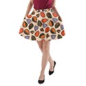 Orange Blue Leaves Pattern A-Line Pocket Skirt View1