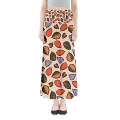 Orange Blue Leaves Pattern Full Length Maxi Skirt by designsbymallika