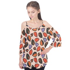 Orange Blue Leaves Pattern Flutter Tees