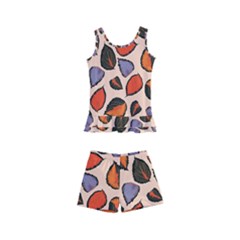 Orange Blue Leaves Pattern Kids  Boyleg Swimsuit by designsbymallika