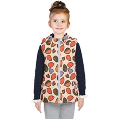 Orange Blue Leaves Pattern Kids  Hooded Puffer Vest by designsbymallika