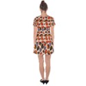 Orange Blue Leaves Pattern Drop Hem Mini Chiffon Dress View2