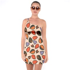 Orange Blue Leaves Pattern One Soulder Bodycon Dress by designsbymallika