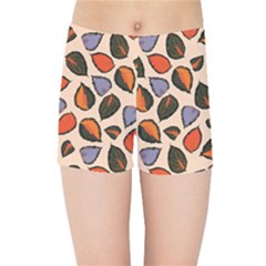 Orange Blue Leaves Pattern Kids  Sports Shorts by designsbymallika