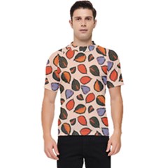 Orange Blue Leaves Pattern Men s Short Sleeve Rash Guard by designsbymallika