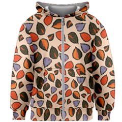 Orange Blue Leaves Pattern Kids  Zipper Hoodie Without Drawstring by designsbymallika