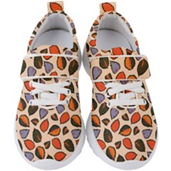 Orange Blue Leaves Pattern Kids  Velcro Strap Shoes by designsbymallika