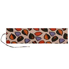 Orange Blue Leaves Pattern Roll Up Canvas Pencil Holder (l) by designsbymallika