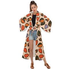 Orange Blue Leaves Pattern Maxi Kimono by designsbymallika