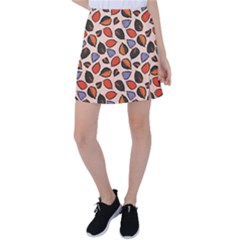 Orange Blue Leaves Pattern Tennis Skirt by designsbymallika