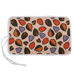 Orange Blue Leaves Pattern Pen Storage Case (l) by designsbymallika