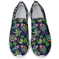 Paisley Green Print Men s Slip On Sneakers by designsbymallika