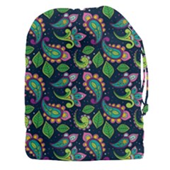 Paisley Green Print Drawstring Pouch (3xl) by designsbymallika