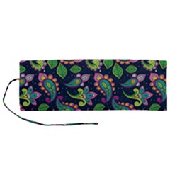 Paisley Green Print Roll Up Canvas Pencil Holder (m) by designsbymallika