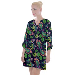 Paisley Green Print Open Neck Shift Dress