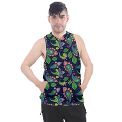 Paisley Green Print Men s Sleeveless Hoodie by designsbymallika