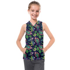 Paisley Green Print Kids  Sleeveless Hoodie by designsbymallika