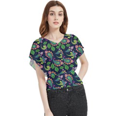 Paisley Green Print Butterfly Chiffon Blouse