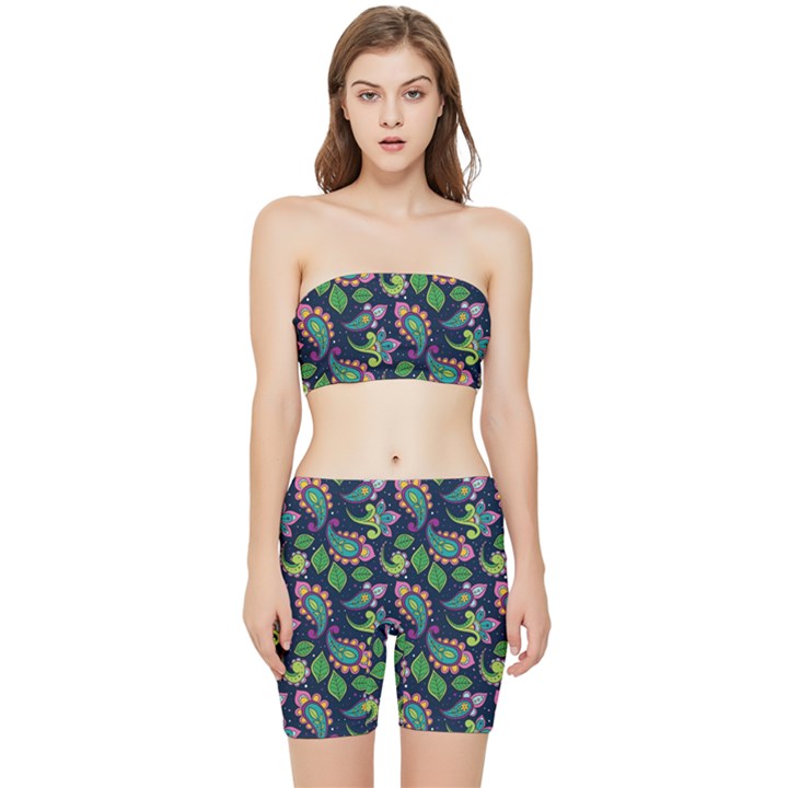 Paisley Green Print Stretch Shorts and Tube Top Set