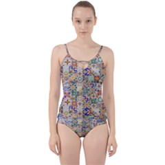 Mosaic Print Cut Out Top Tankini Set