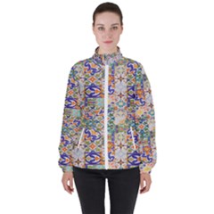 Mosaic Print Women s High Neck Windbreaker by designsbymallika