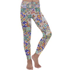 Mosaic Print Kids  Lightweight Velour Classic Yoga Leggings by designsbymallika