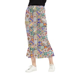 Mosaic Print Maxi Fishtail Chiffon Skirt