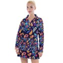 Paisley Baatik Purple Print Women s Long Sleeve Casual Dress View1