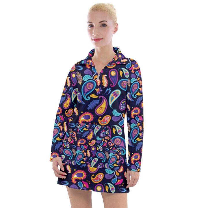 Paisley Baatik Purple Print Women s Long Sleeve Casual Dress