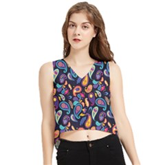 Paisley Baatik Purple Print V-neck Cropped Tank Top