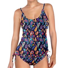 Paisley Baatik Purple Print Tankini Set by designsbymallika