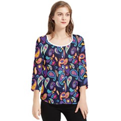 Paisley Baatik Purple Print Chiffon Quarter Sleeve Blouse