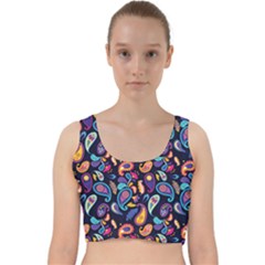 Paisley Baatik Purple Print Velvet Racer Back Crop Top by designsbymallika