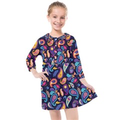 Paisley Baatik Purple Print Kids  Quarter Sleeve Shirt Dress by designsbymallika