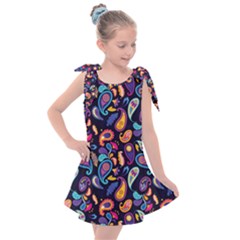 Paisley Baatik Purple Print Kids  Tie Up Tunic Dress by designsbymallika