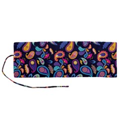 Paisley Baatik Purple Print Roll Up Canvas Pencil Holder (m) by designsbymallika