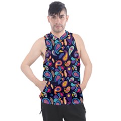 Paisley Baatik Purple Print Men s Sleeveless Hoodie by designsbymallika