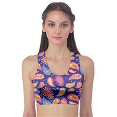 Blue Paisley Print 2 Sports Bra by designsbymallika