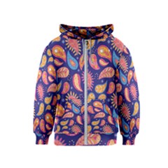 Blue Paisley Print 2 Kids  Zipper Hoodie by designsbymallika